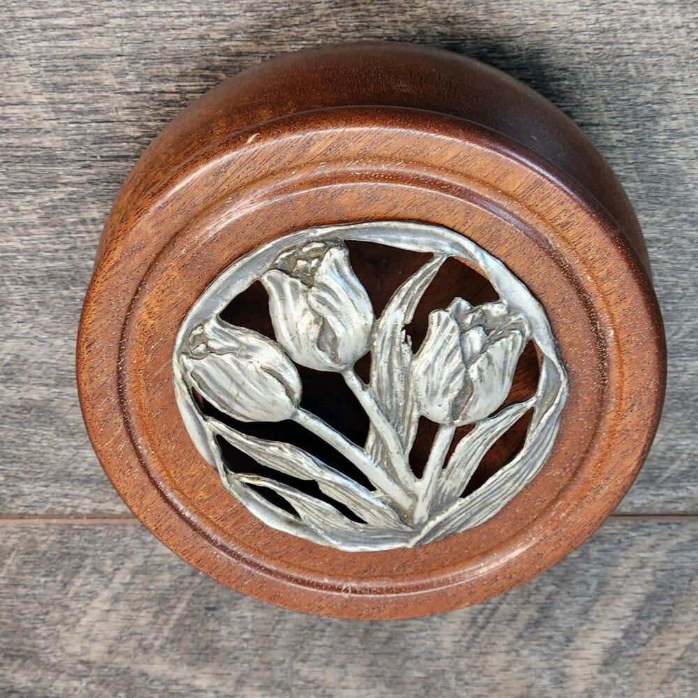 Mahogany & Pewter Tulip Potpourri Trinket Bowl Woodchuck Studio
